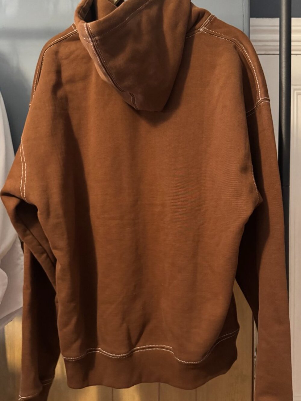 Zara Brown Contrast Stitch Hoodie Sweatshirt NWT Size L - Picture 3 of 12